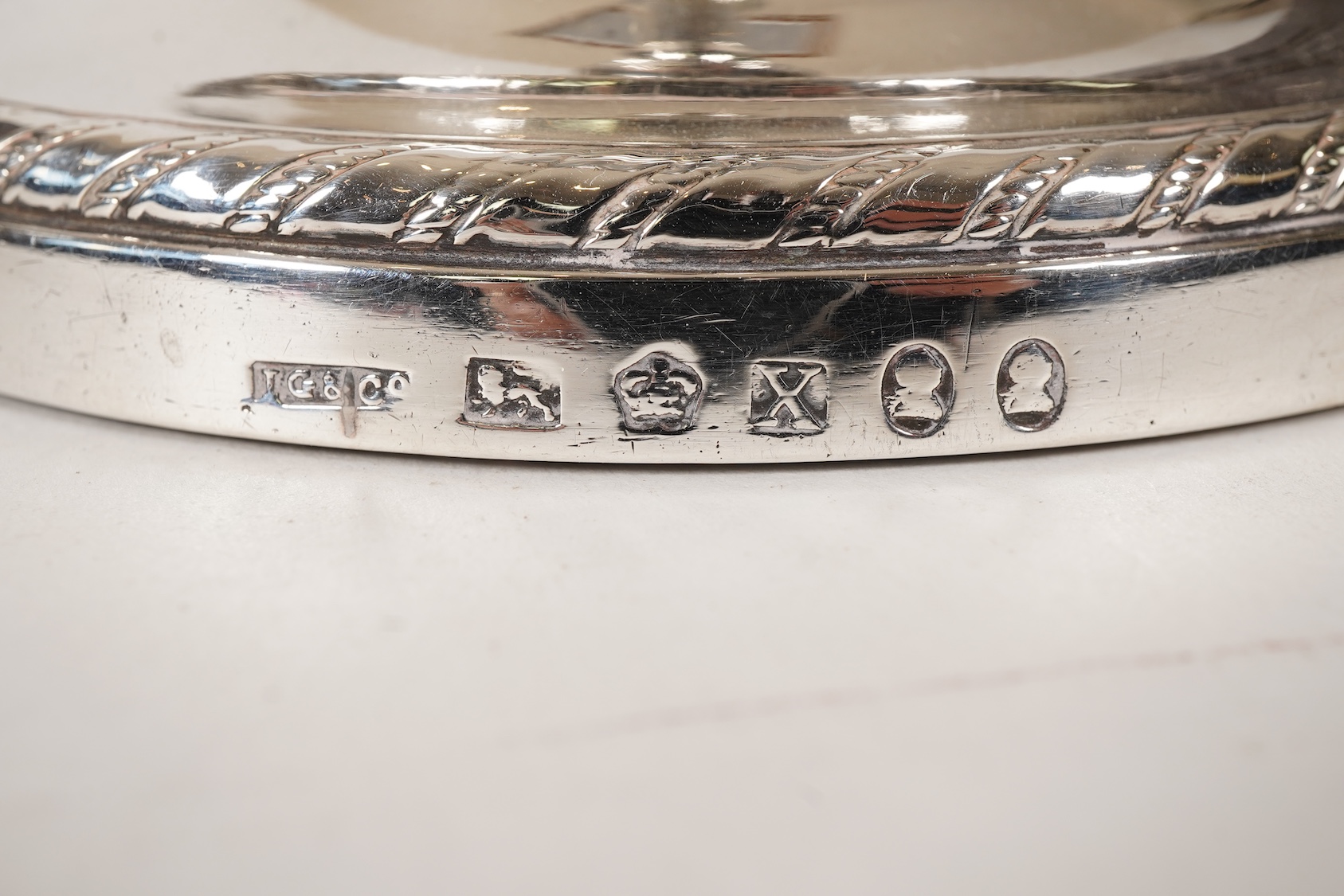 A set of four George III silver candlesticks, by John Green, Roberts, Mosley & Co